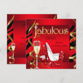 Fabulous Red Champagne Party Black Zebra Kaart (Voorkant / Achterkant)