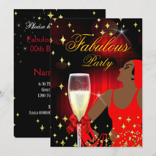 Fabulous Red Glitter Diva Birthday Party Kaart
