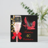 Fabulous Red Glitter Heels Black Gold Birthday Kaart (Staand voorkant)
