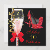Fabulous Red Glitter Heels Black Gold Birthday Kaart (Voorkant)