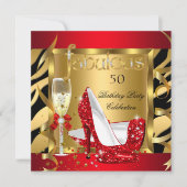 Fabulous Red Glitter Heels Zebra Champagne Party Kaart (Voorkant)