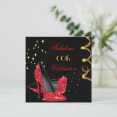 Fabulous Red Glitter High Heels Zwarte Dag Kaart (Staand voorkant)