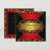 Fabulous Red Gold Black Leopard-feest Kaart (Voorkant / Achterkant)