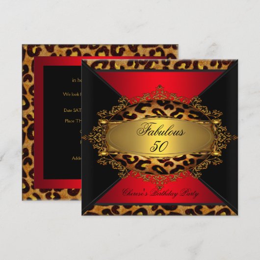 Fabulous Red Gold Black Leopard-feest Kaart (Voorkant / Achterkant)