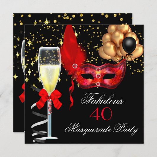 Fabulous Red Gold Black Masquerade Party Kaart (Voorkant / Achterkant)