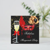Fabulous Red Gold Black Masquerade Party Kaart (Staand voorkant)
