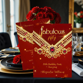 Fabulous Red Gold Diamonds Elegant Birthday Party Kaart