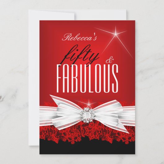 Fabulous Red Lace Black 50th Birthday Party 2 Kaart (Voorkant)
