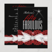 Fabulous Red Lace Black 50th Birthday Party 3 Kaart (Voorkant / Achterkant)