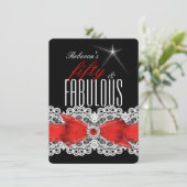 Fabulous Red Lace Black 50th Birthday Party 5 Kaart (Staand voorkant)