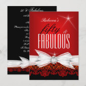 Fabulous Red Lace Black 50th Birthday Party Kaart (Voorkant / Achterkant)