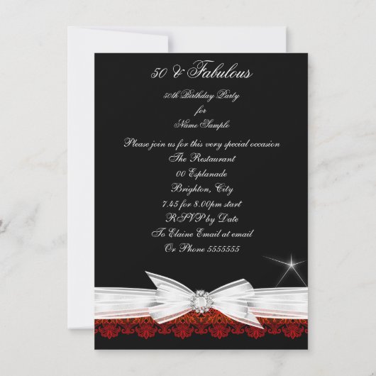 Fabulous Red Lace Black 50th Birthday Party Kaart (Achterkant)