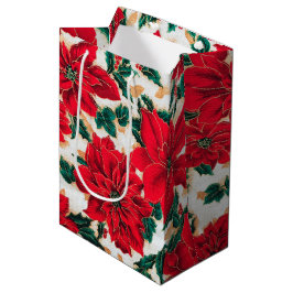 Fabulous Red Poinsettias Faux Fabric Gift Bag Medium Cadeauzakje