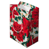 Fabulous Red Poinsettias Faux Fabric Gift Bag Medium Cadeauzakje (Achterkant Gekanteld)