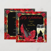 Fabulous Red Roses Black Champagne Heels Birthday Kaart (Voorkant / Achterkant)
