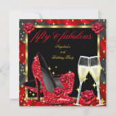 Fabulous Red Roses Black Champagne Heels Birthday Kaart (Voorkant)