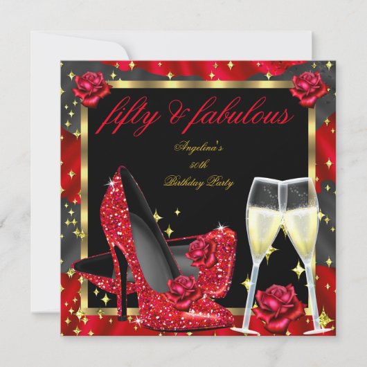 Fabulous Red Roses Black Champagne Heels Birthday Kaart (Voorkant)