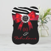 Fabulous Red Zebra Black White Birthday Party Kaart (Staand voorkant)