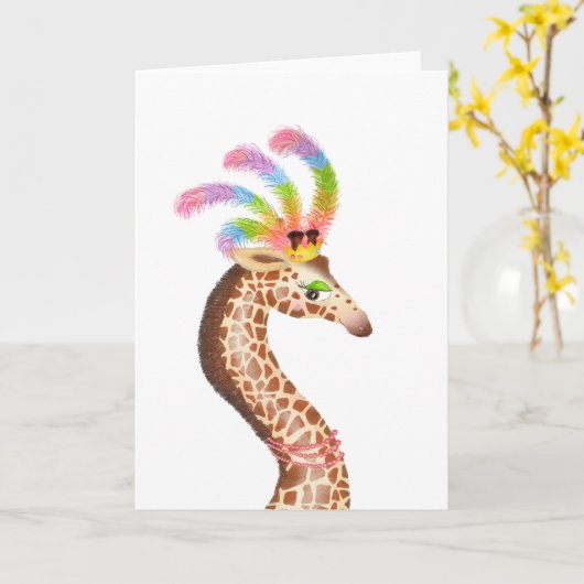 Fabulous regenboog giraffe blanco kaart (Gele Bloem)