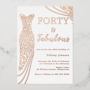 Fabulous Roos Gouden Folie Jurk 40e Verjaardag Uitnodiging