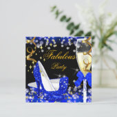 Fabulous Royal Blue Glitter High Hiel Birthday Kaart (Staand voorkant)