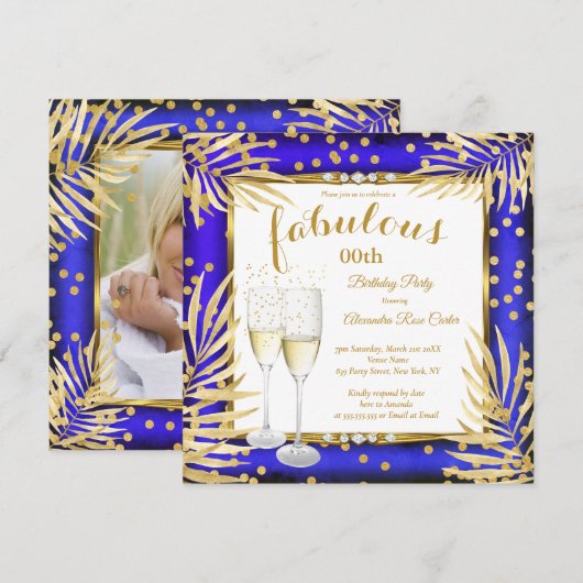 Fabulous Royal Blue Palms Champagne Party Kaart (Voorkant / Achterkant)