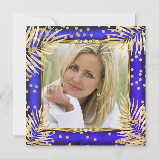 Fabulous Royal Blue Palms Champagne Party Kaart (Achterkant)