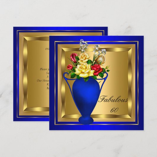 Fabulous Royal Blue Red Roses Elite Birthday Kaart (Voorkant / Achterkant)