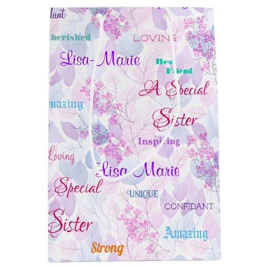 Fabulous Roze Bloemen Speciale Zuster Medium Cadeauzakje (Voorkant)