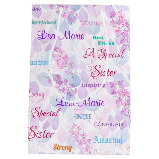 Fabulous Roze Bloemen Speciale Zuster Medium Cadeauzakje (Achterkant)