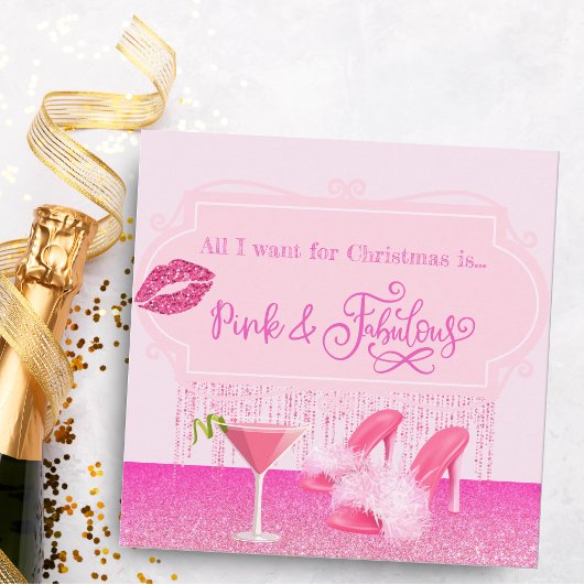 Fabulous Roze Kerst Glamoureuze meisjesachtige Feestdagenkaart