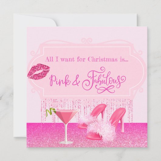 Fabulous Roze Kerst Glamoureuze meisjesachtige Feestdagenkaart (Voorkant)