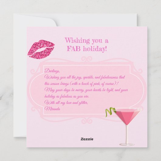 Fabulous Roze Kerst Glamoureuze meisjesachtige Feestdagenkaart (Achterkant)