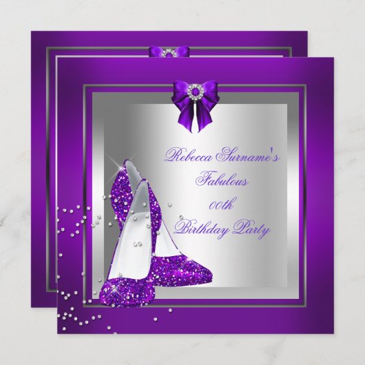 Fabulous Shoe Silver Paarse Birthday Party Kaart (Voorkant / Achterkant)