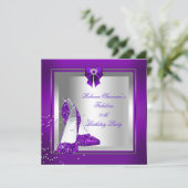 Fabulous Shoe Silver Paarse Birthday Party Kaart (Staand voorkant)