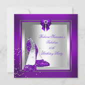 Fabulous Shoe Silver Paarse Birthday Party Kaart (Voorkant)