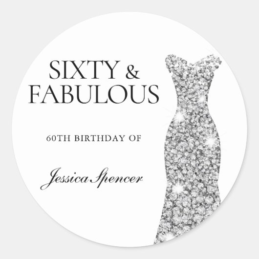 Fabulous Silver Diamond Dress 60th Birthday Party Ronde Sticker (Voorkant)