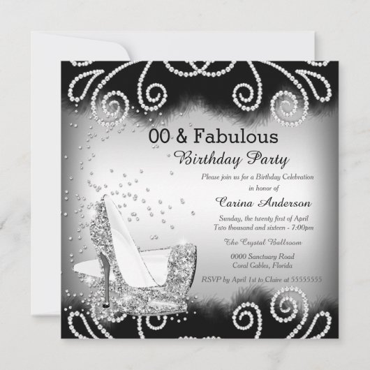 Fabulous Silver Glitter High Heels Birthday Party Kaart (Achterkant)