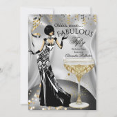 Fabulous Silver Gold Black Champagne Birthday Kaart (Voorkant)