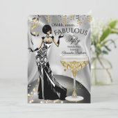 Fabulous Silver Gold Black Champagne Birthday Kaart (Staand voorkant)