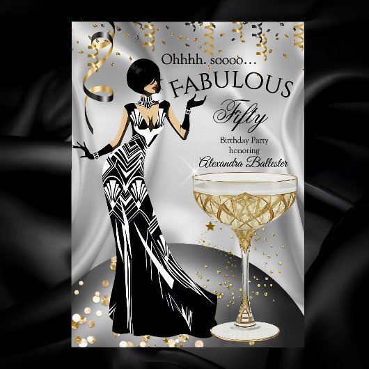 Fabulous Silver Gold Black Champagne Birthday Kaart