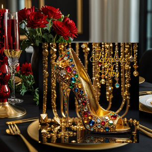 Fabulous Stiletto Glitter Rood blauw Gouden Juwele Kaart