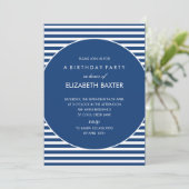 Fabulous Stripes General Party Invitation (blauw) Kaart (Staand voorkant)