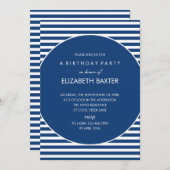 Fabulous Stripes General Party Invitation (blauw) Kaart (Voorkant / Achterkant)