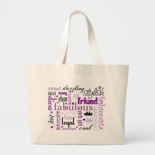 Fabulous Synonym Black Paars Grote Tote Bag (Voorkant)