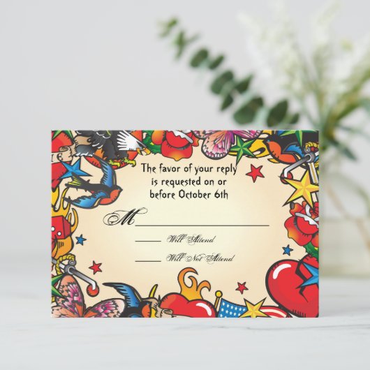 Fabulous Tattoo Trouwkaart antwoordkaarten Kaart (Staand voorkant)