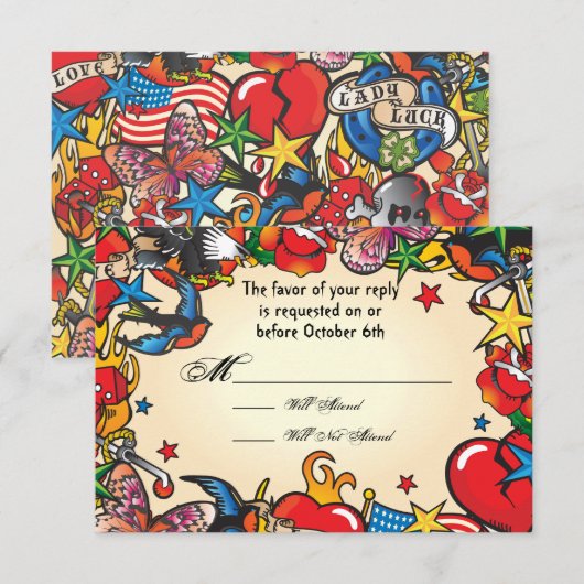 Fabulous Tattoo Trouwkaart antwoordkaarten Kaart (Voorkant / Achterkant)