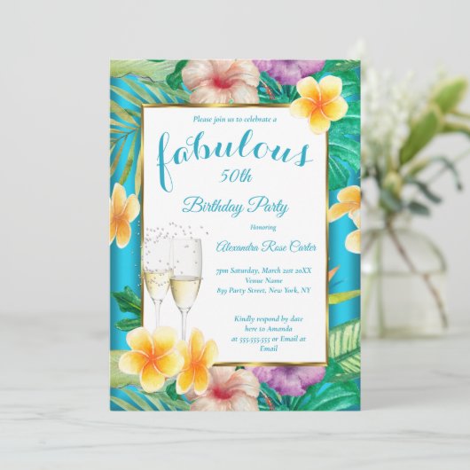 Fabulous Tropical Blauwgroen blue Champagne Photo  Kaart (Staand voorkant)