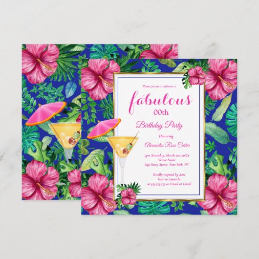 Fabulous Tropical Cocktail Floral-verjaardagsfeest Kaart (Voorkant / Achterkant)