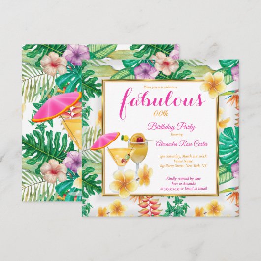 Fabulous Tropical Cocktails Flowers Party sq Kaart (Voorkant / Achterkant)